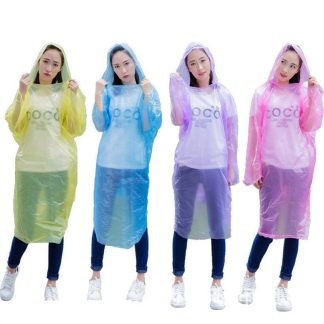 Disposable Waterproof PE Rain Poncho with Hood - Clear